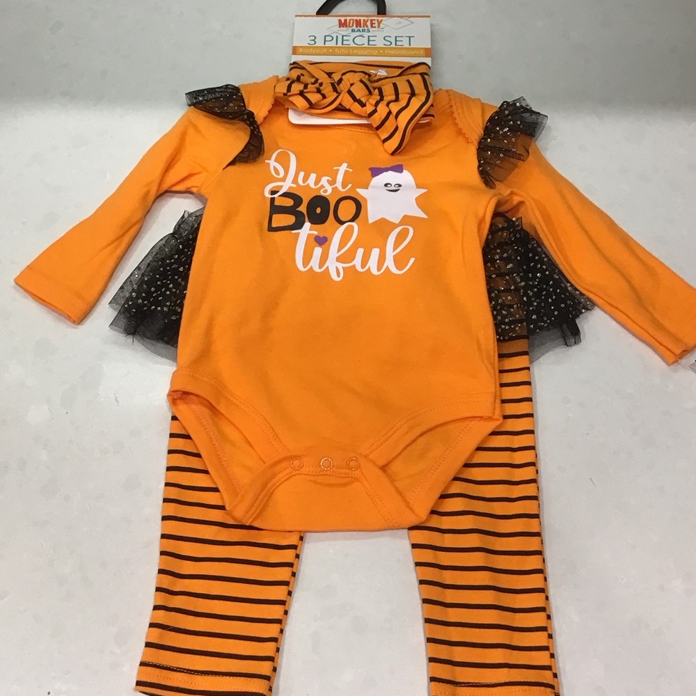 Orange Halloween 3 piece Baby Costume Set NWT- Bodysuit, Tutu Leggings, Headband
